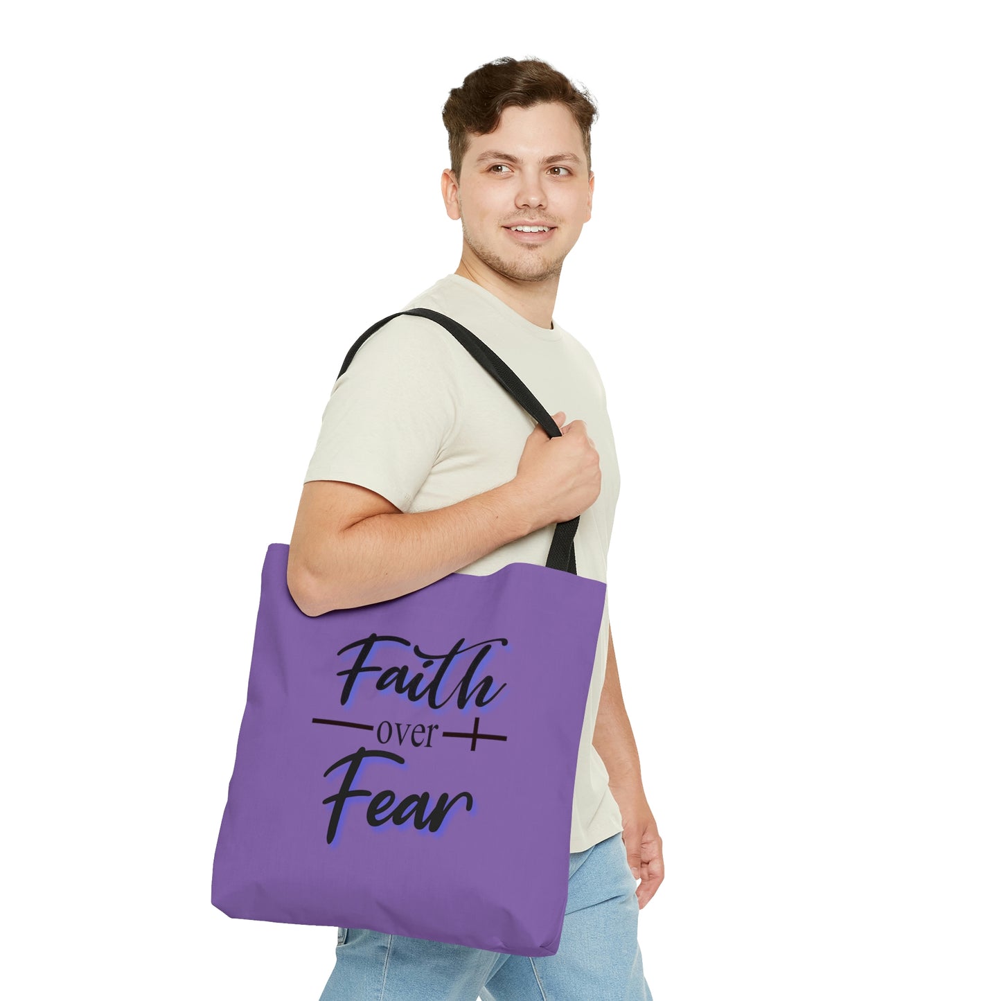 Tote Bag Faith Over Fear-AOP Tote Bag-Book Bag-Women's Tote-Gender Neutral-Tote Men's-Youth Tote-Inspirational Tote