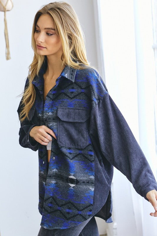 Printed Button Down Long Sleeve Jacket/Top