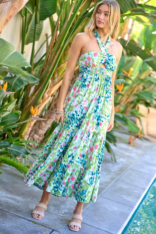 Maxi Dress Printed Smocked Ruffle