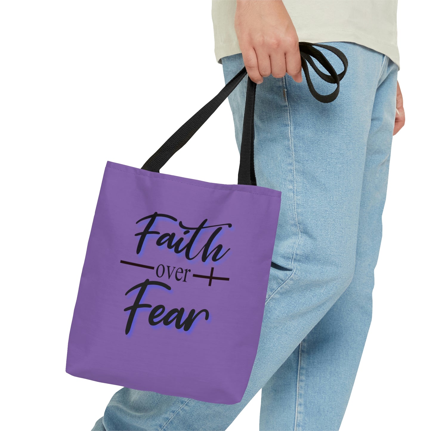 Tote Bag Faith Over Fear-AOP Tote Bag-Book Bag-Women's Tote-Gender Neutral-Tote Men's-Youth Tote-Inspirational Tote