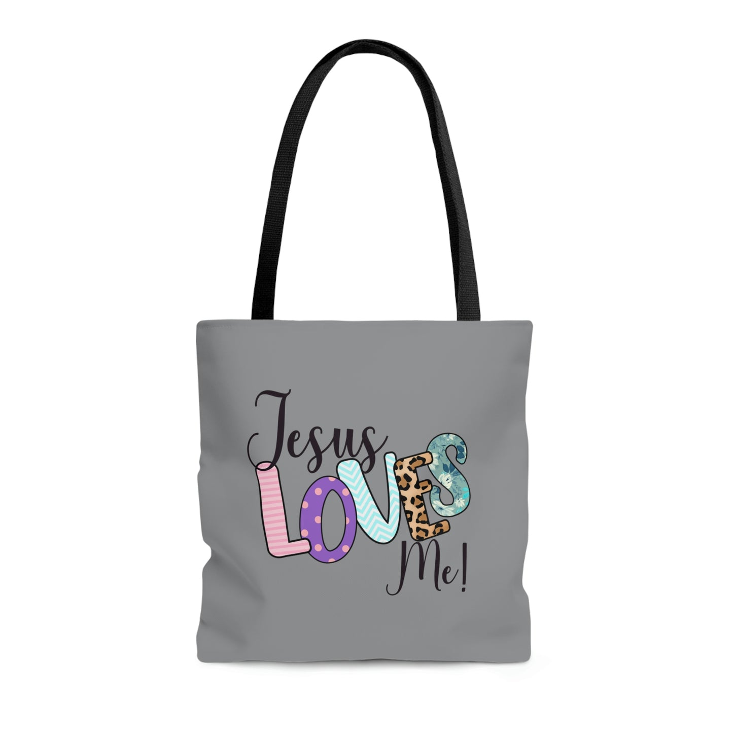 Jesus Love Me Tote AOP Gray Tote Bag Book Tote Bag All Purpose Tote Women's Tote Youth Tote Gender Neutral Tote