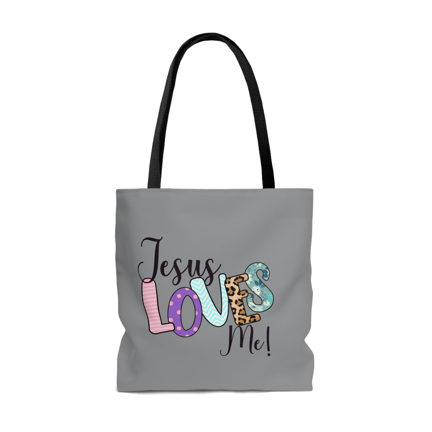 Jesus Love Me Tote AOP Gray Tote Bag Book Tote Bag All Purpose Tote Women's Tote Youth Tote Gender Neutral Tote