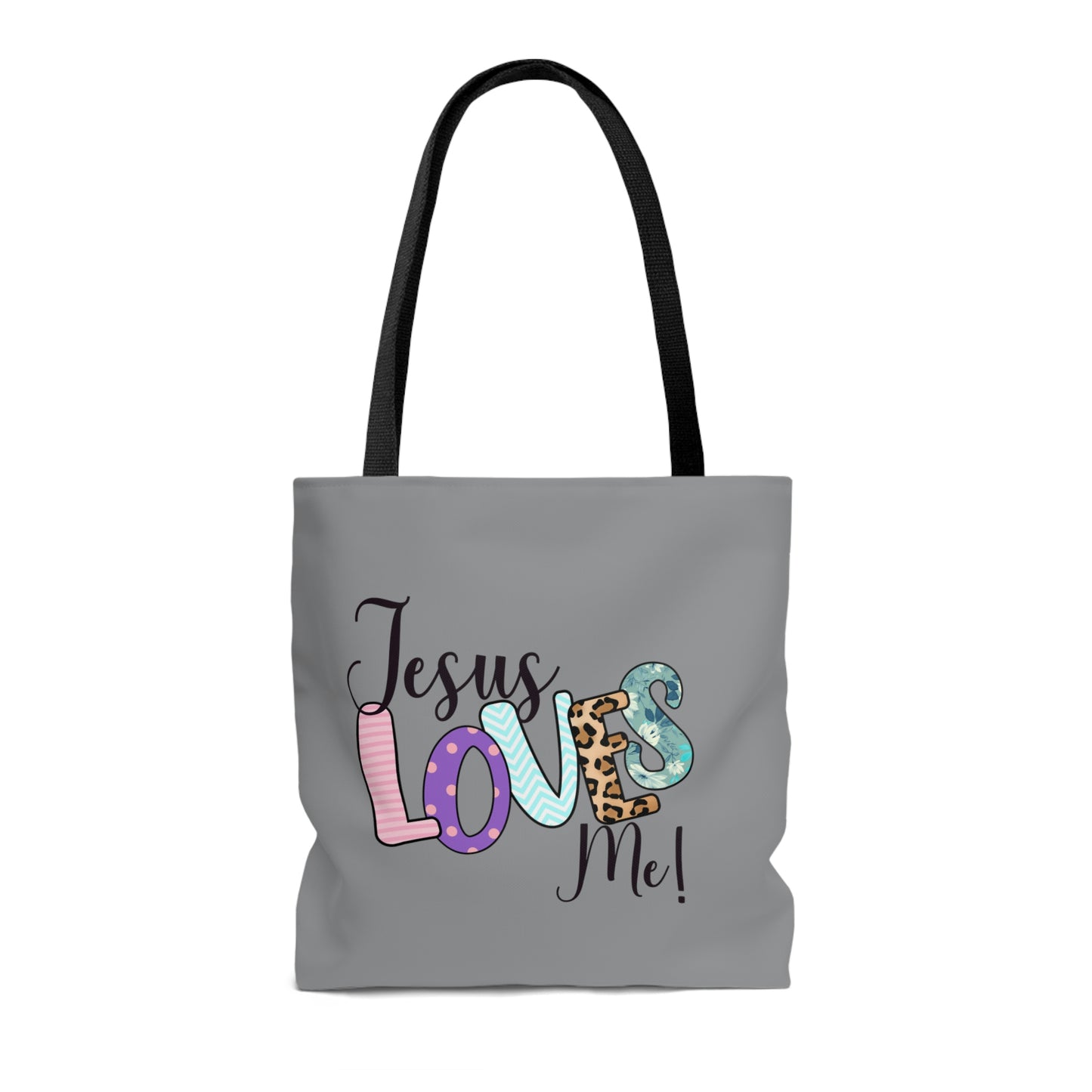 Jesus Love Me Tote AOP Gray Tote Bag Book Tote Bag All Purpose Tote Women's Tote Youth Tote Gender Neutral Tote