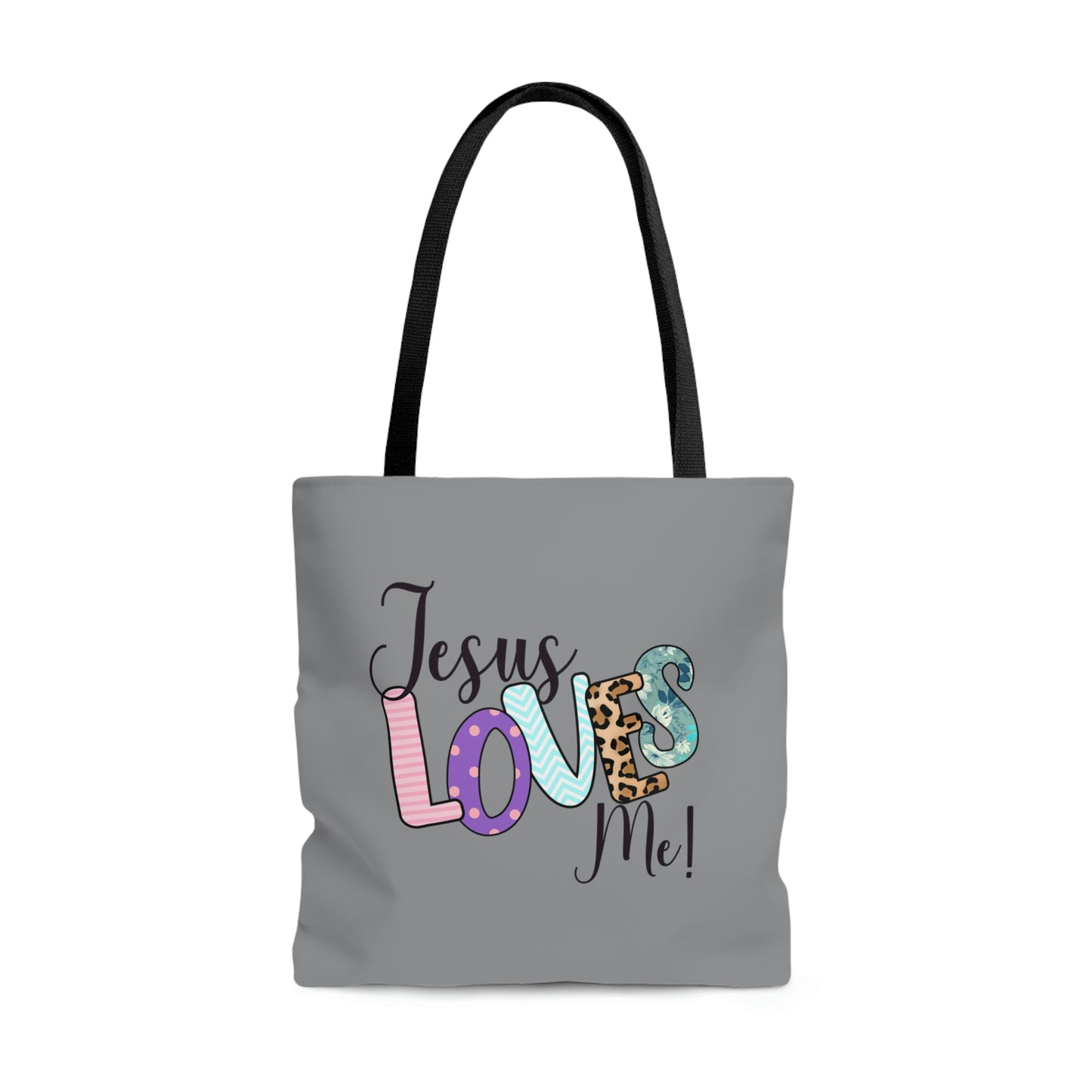 Jesus Love Me Tote AOP Gray Tote Bag Book Tote Bag All Purpose Tote Women's Tote Youth Tote Gender Neutral Tote