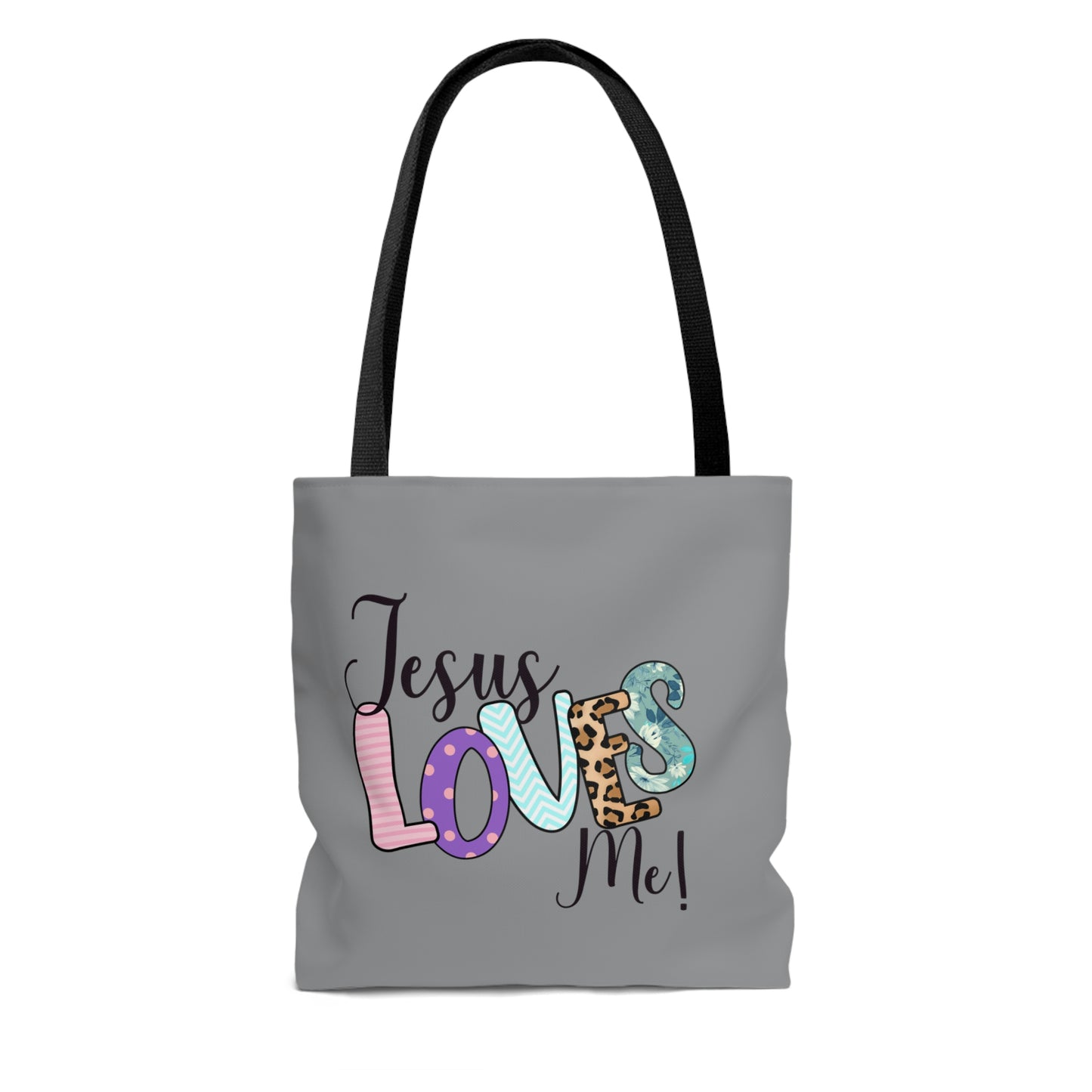 Jesus Love Me Tote AOP Gray Tote Bag Book Tote Bag All Purpose Tote Women's Tote Youth Tote Gender Neutral Tote