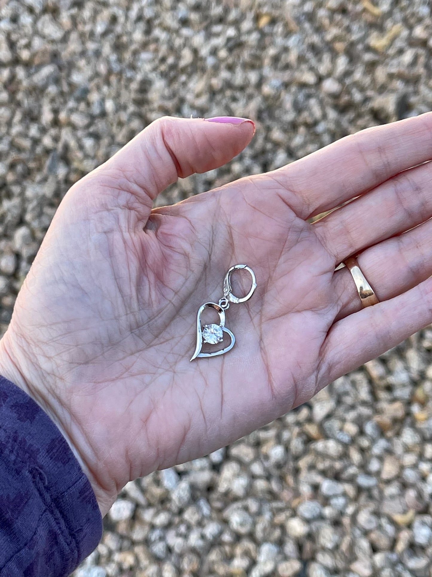 Heart Diamond Earrings, Sterling Silver Heart Earrings