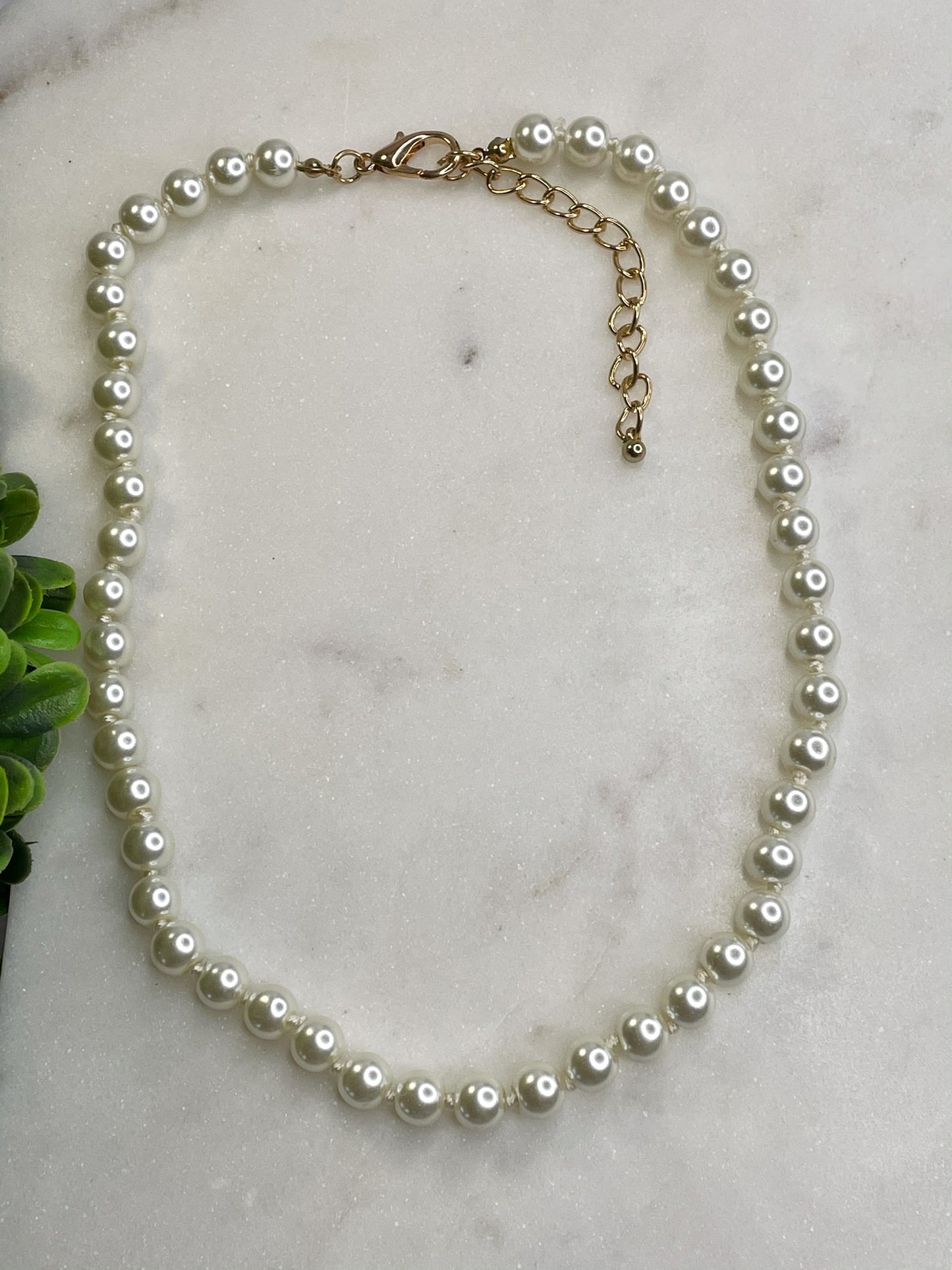 White Pearl Necklace Simulated