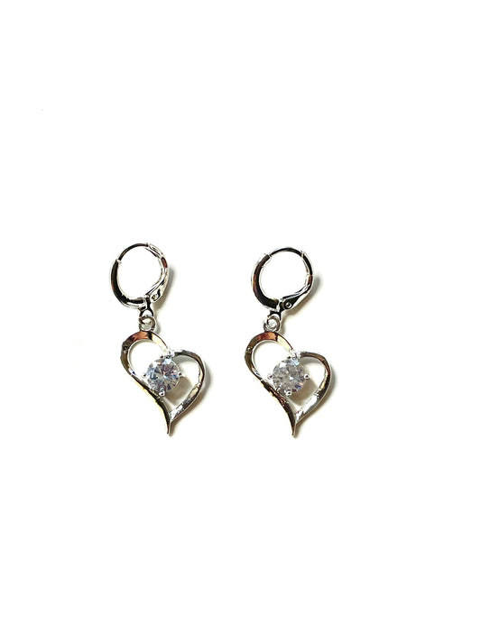 Heart Diamond Earrings, Sterling Silver Heart Earrings