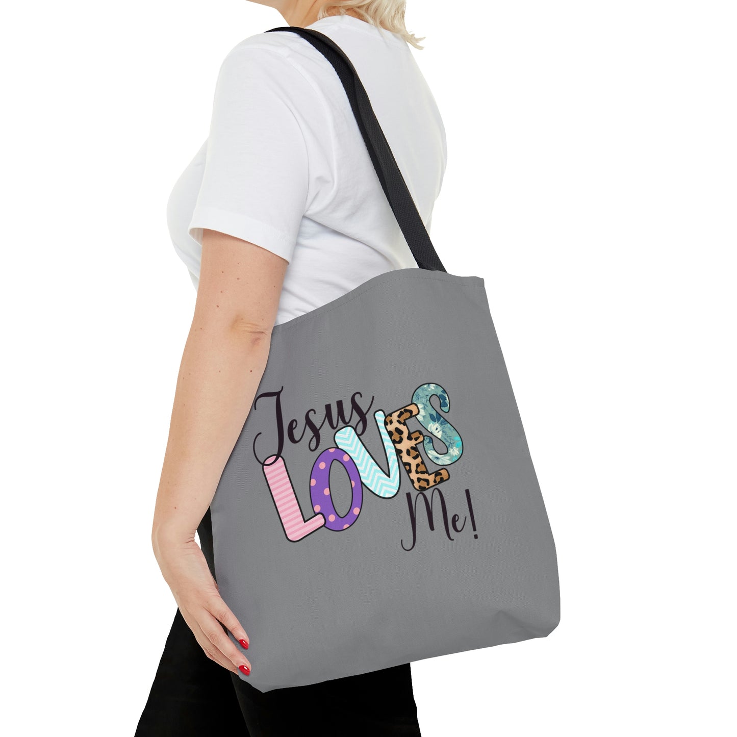 Jesus Love Me Tote AOP Gray Tote Bag Book Tote Bag All Purpose Tote Women's Tote Youth Tote Gender Neutral Tote