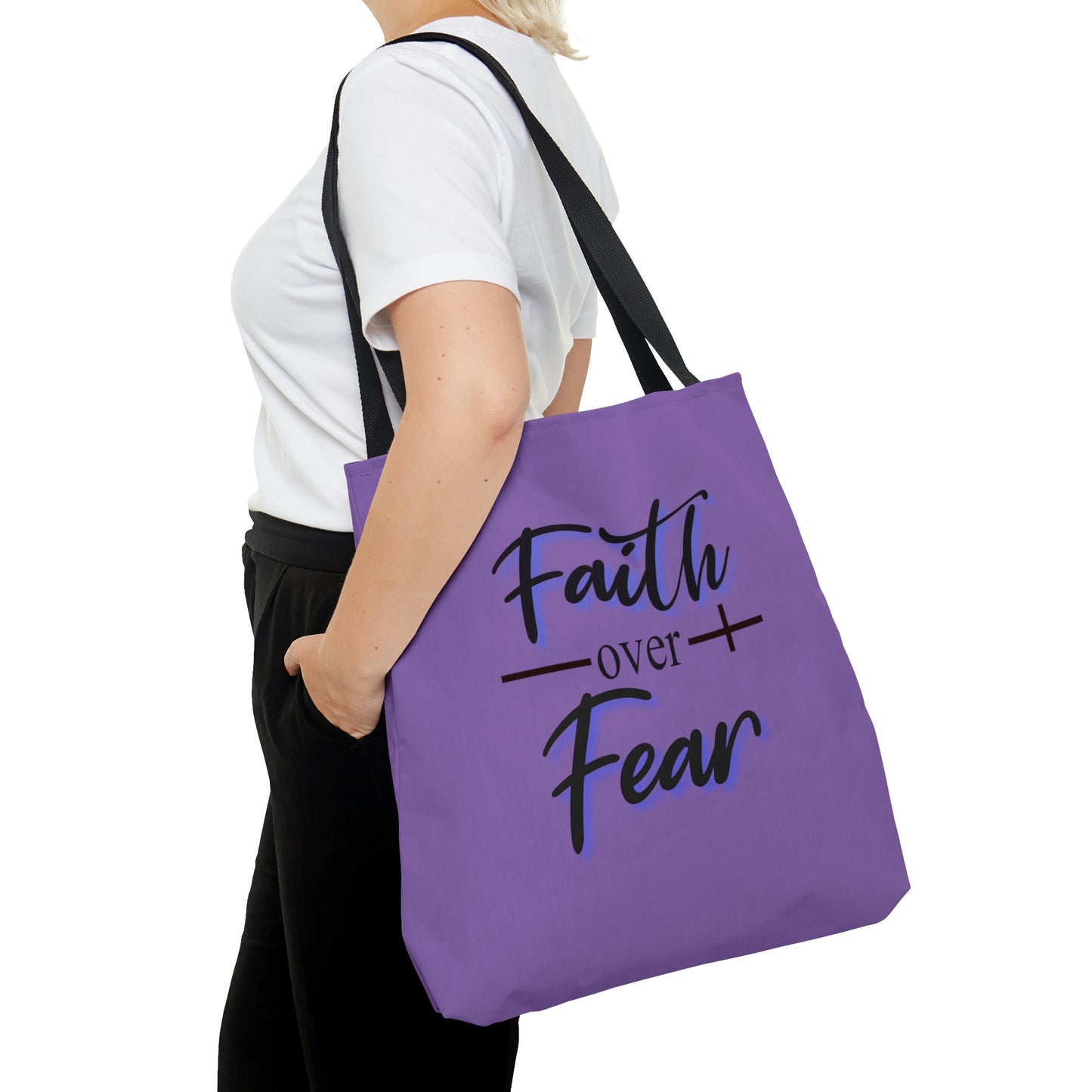 Tote Bag Faith Over Fear-AOP Tote Bag-Book Bag-Women's Tote-Gender Neutral-Tote Men's-Youth Tote-Inspirational Tote