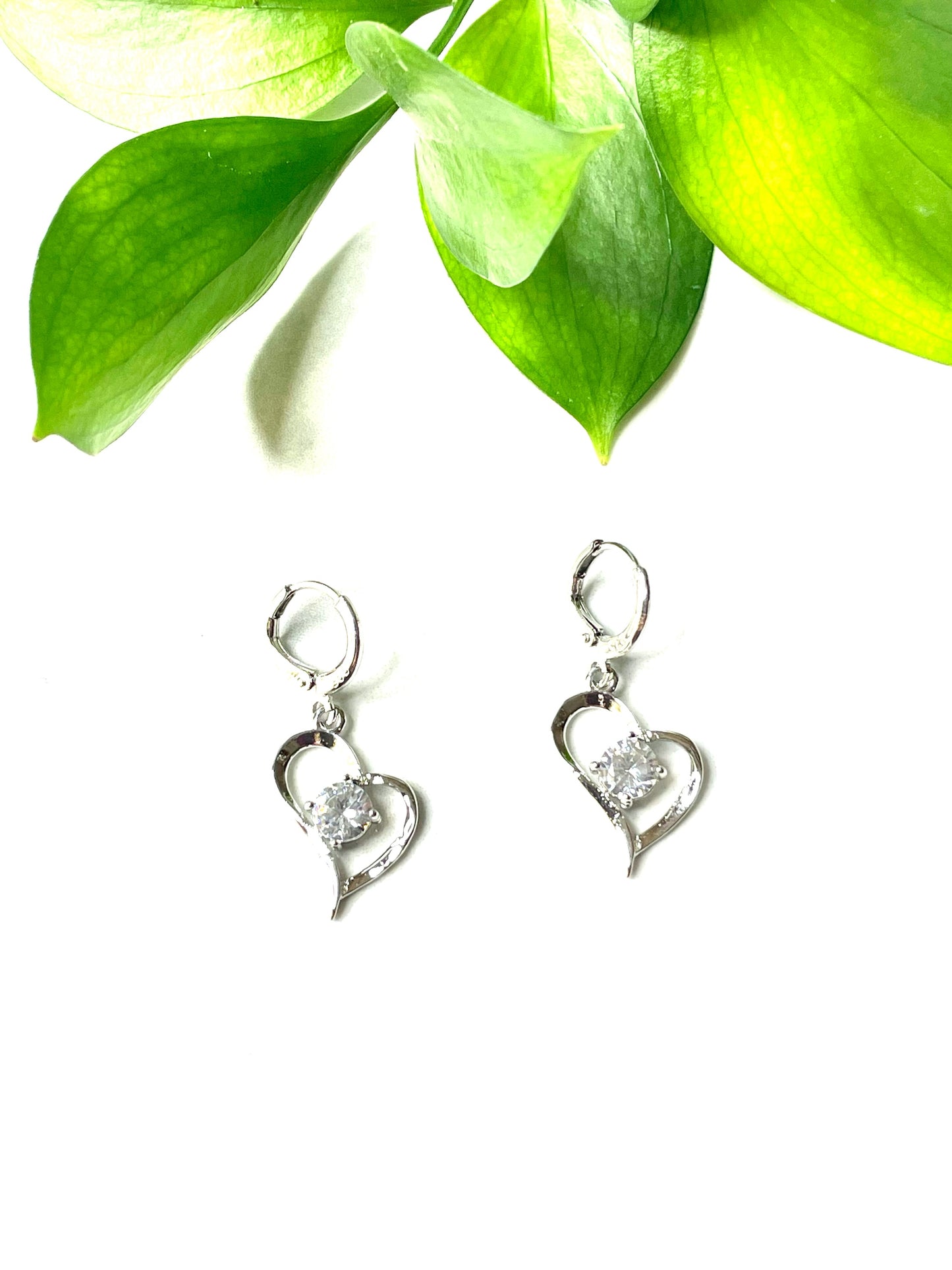 Heart Diamond Earrings, Sterling Silver Heart Earrings