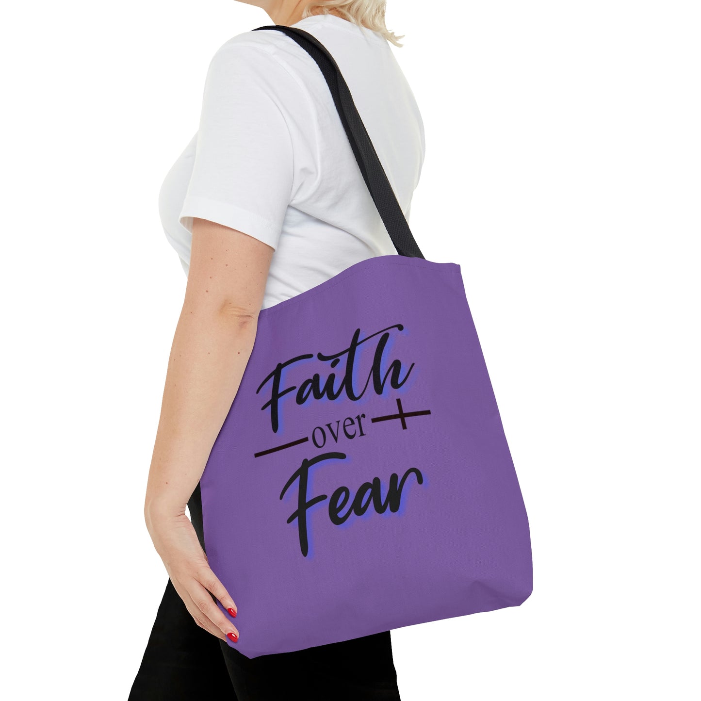 Tote Bag Faith Over Fear-AOP Tote Bag-Book Bag-Women's Tote-Gender Neutral-Tote Men's-Youth Tote-Inspirational Tote