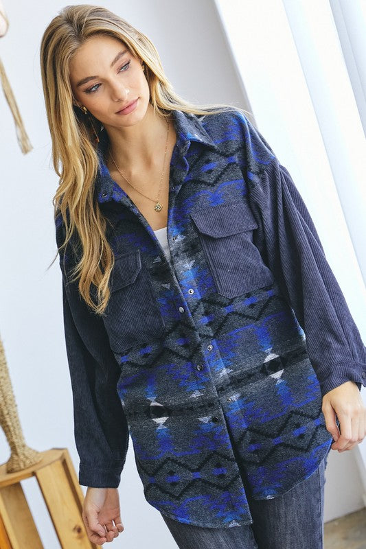 Printed Button Down Long Sleeve Jacket/Top