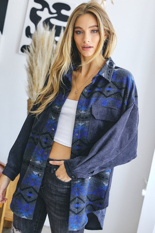 Printed Button Down Long Sleeve Jacket/Top