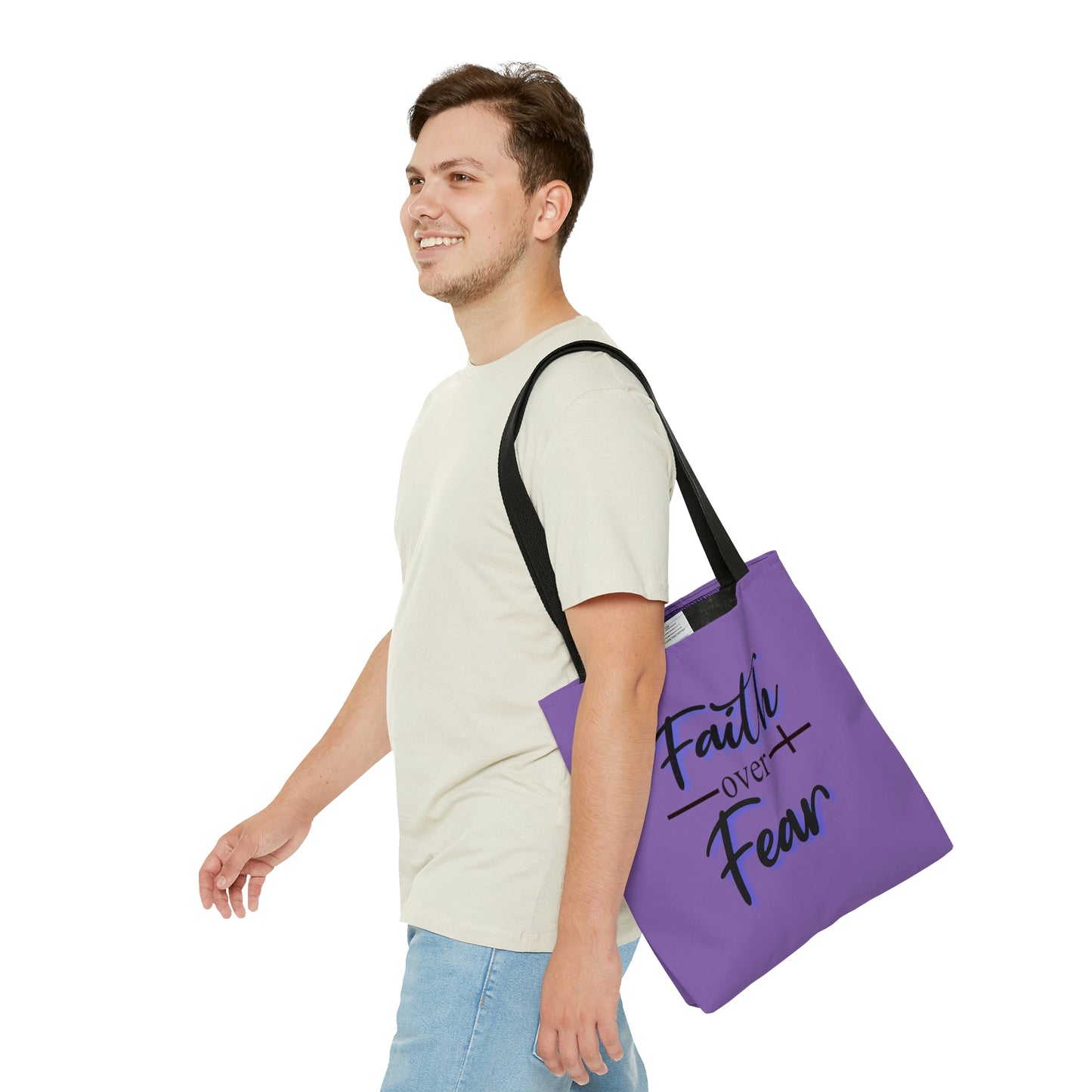 Tote Bag Faith Over Fear-AOP Tote Bag-Book Bag-Women's Tote-Gender Neutral-Tote Men's-Youth Tote-Inspirational Tote