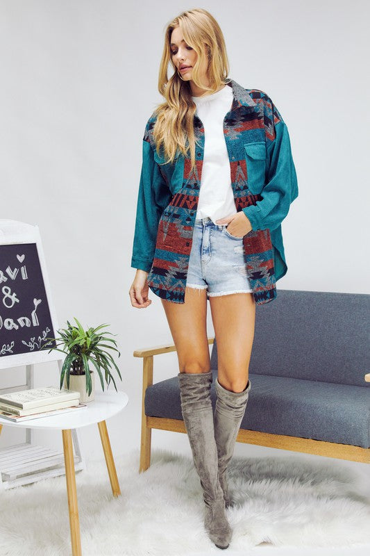 Printed Button Down Long Sleeve Jacket/Top