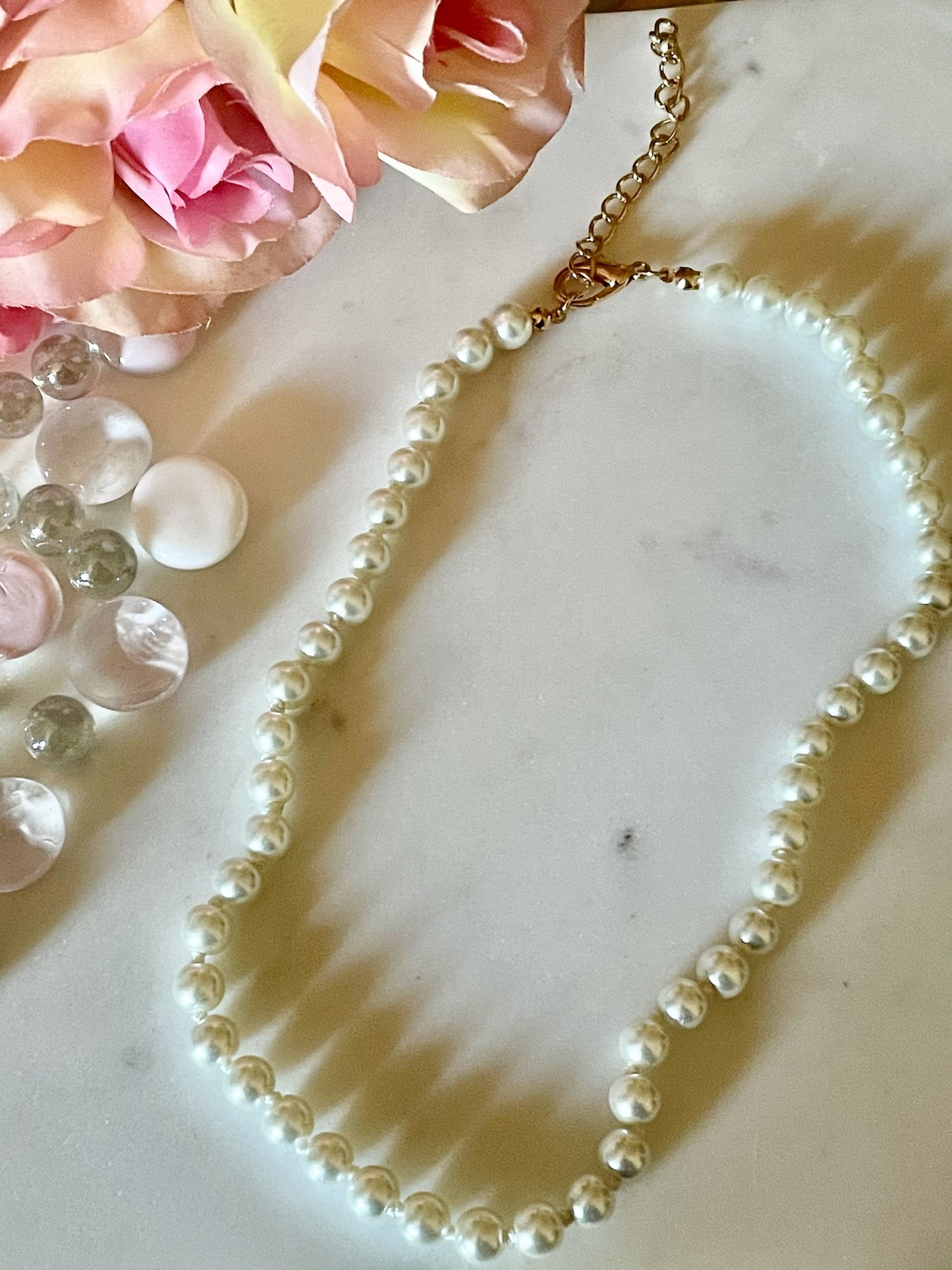 White Pearl Necklace Simulated